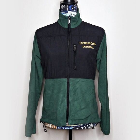 COLUMBIA Oregon Ducks Full Zip Fleece Jacket The O Football Colorblock Sz S - Picture 1 of 7